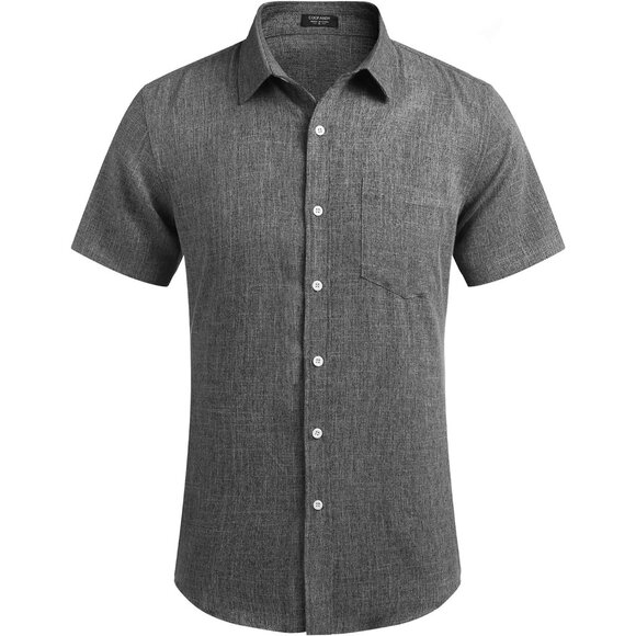 Men's Linen Shirts Casual Button Down Short Sleeve Summer Beach Shirt - Picture 2 of 6